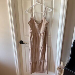 Old Navy Tan Midi Dress with Spaghetti Straps